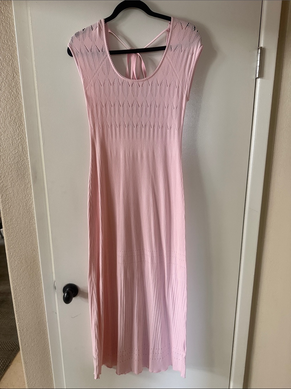 Free People Pale Pink Knit Maxi Dress with Tie-Back